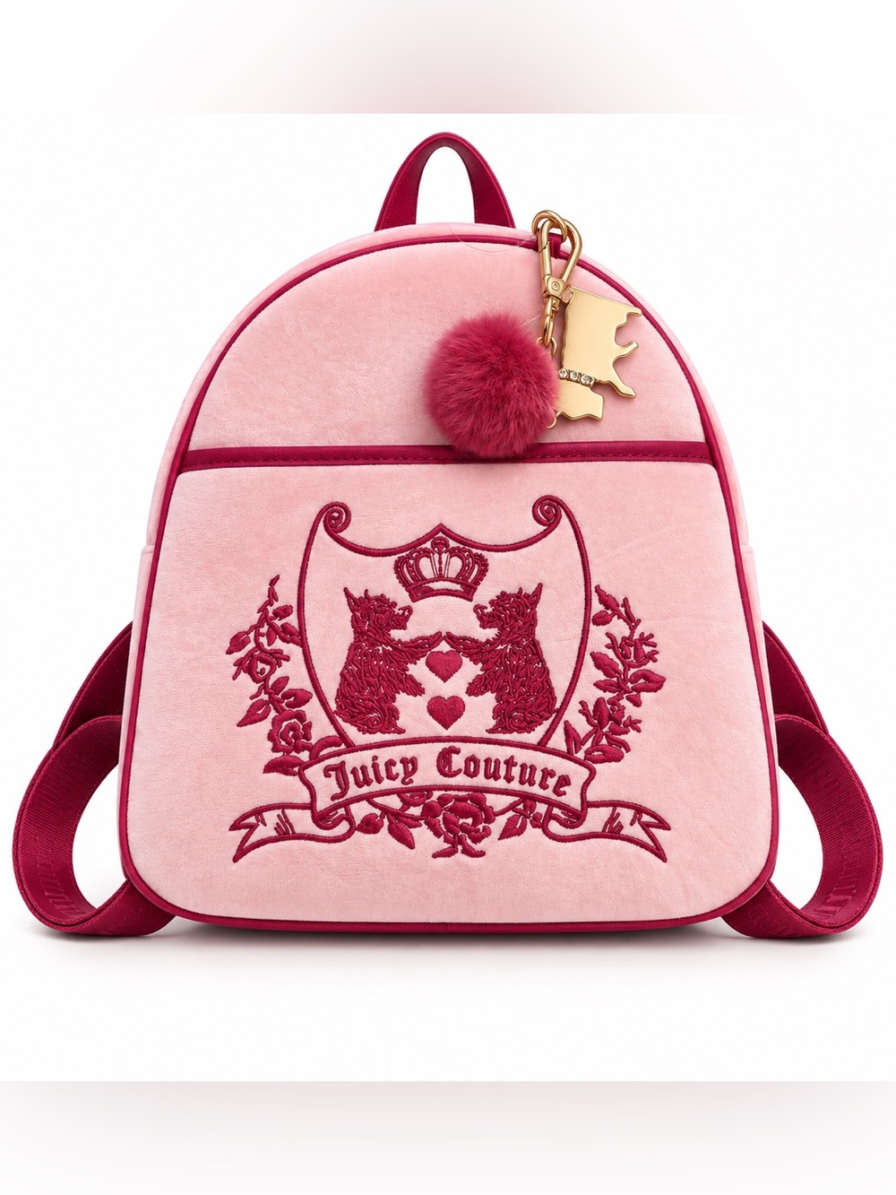 Juicy Couture Pink Velour Scottie Dog Mini Backpack Pom Pom NWT